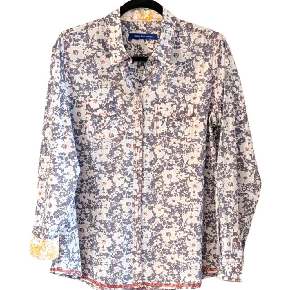Georg Roth Floral Button Down Shirt M 100% Cotton Contrast Cuffs Boho Western